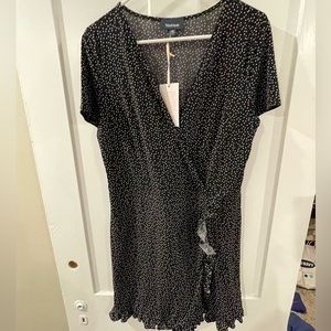 Black & White Polka Dot ModCloth Faux Wrap Dress, Size XL NWT